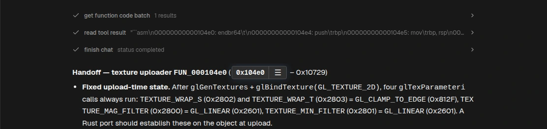 Actual ReAgent chat links a texture uploader to its OpenGL edge and linear-filter settings